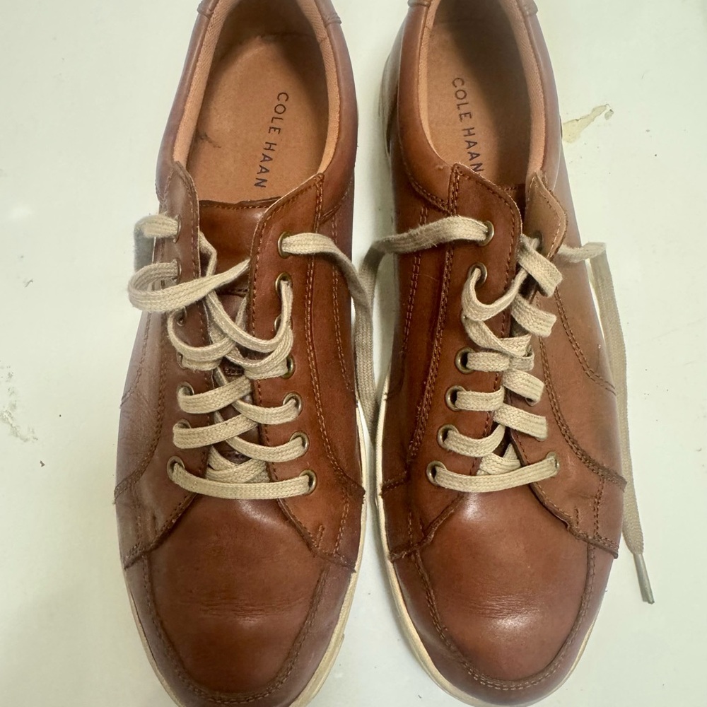 Cole Haan Men’s Tan Brown Leather Low-Top Sneakers